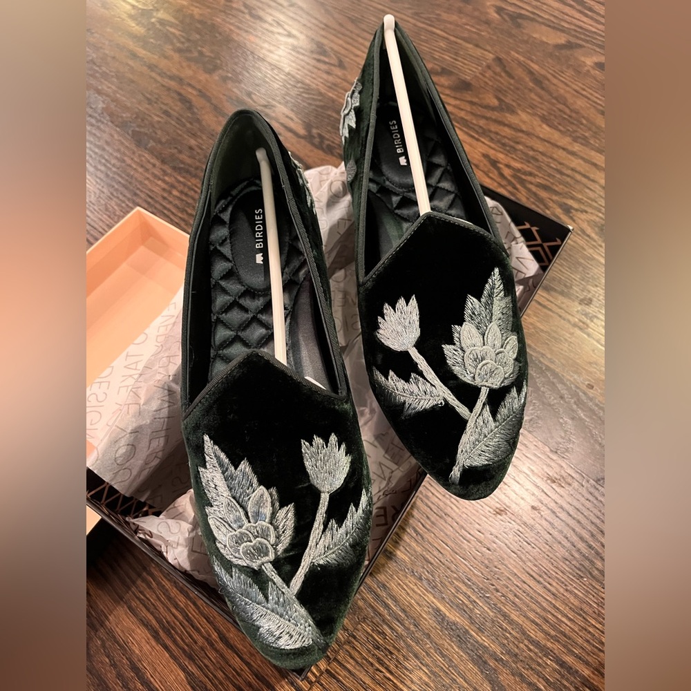 Birdies The Heron Velvet Embroidered Beautiful Flats